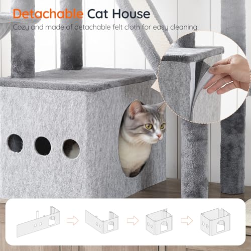Double Litter Box Enclosure with Cat Tree (Greige)