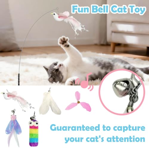 7-in-1 Kitten Toys for Indoor Cats with Washable Adhesive Suction Cup, Hanging Interactive Cat Toys, Silvervine Stick and Sisal Chew Rope Catnip Teething Toy for Bored Kitten (Pink) (Pink)