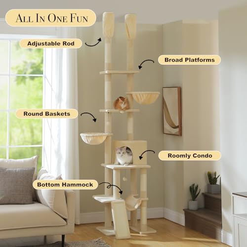 Floor to Ceiling Cat Tree (Cream / Dual Posts)