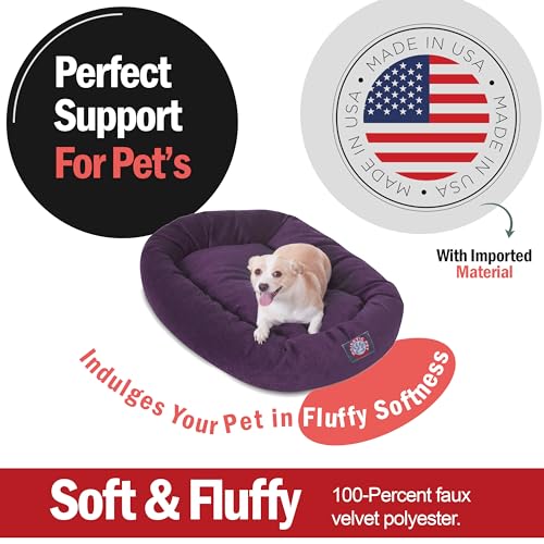 Micro Velvet Dog Bed 32 Inch Medium Round (Aubergine)