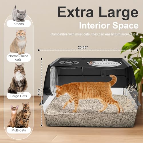 Stainless Steel Litter Box with Lid (Black)