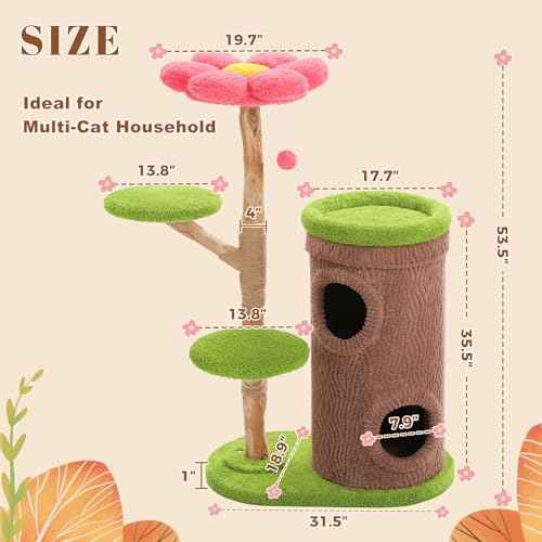 53.5" Flower Cat Tree for Multi (Forest Brown)