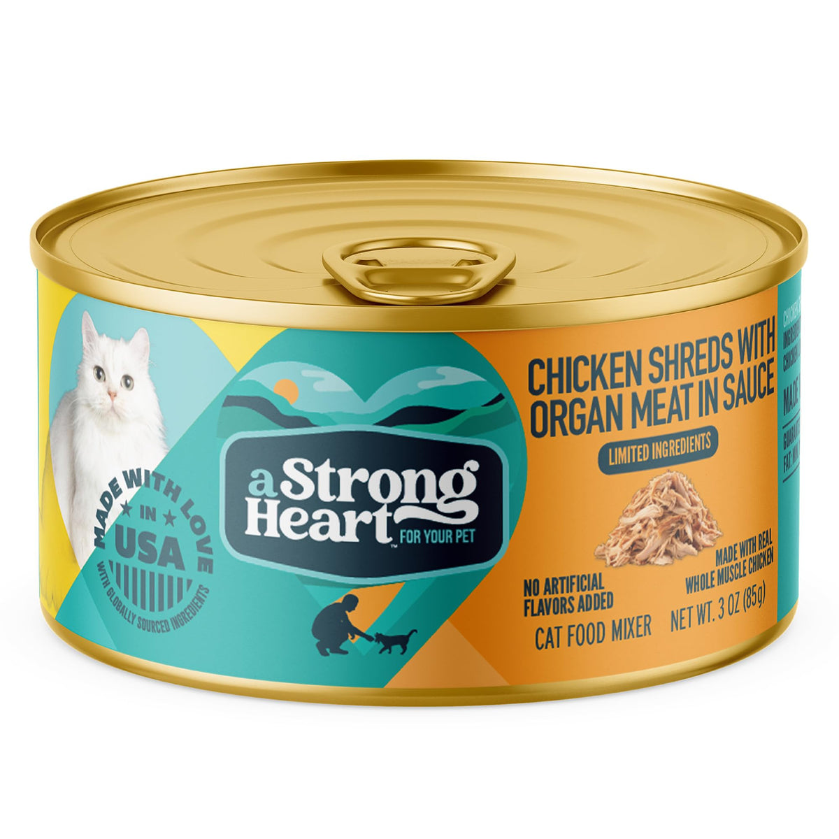 A Strong Heart Chicken Shreds with Organ Meat Cat Topper (3 Ounce (Pack of 24))