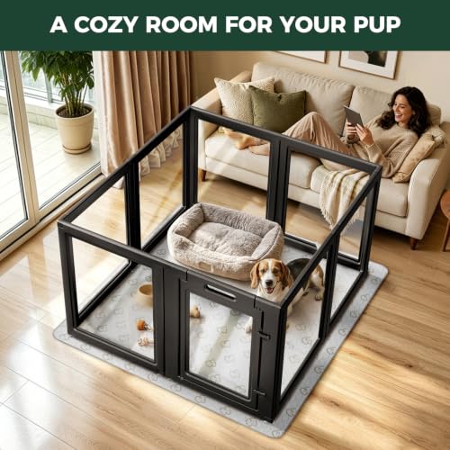 AuraSpace Acrylic Dog Playpen with Washable Pee Pad (Black / 35"H)