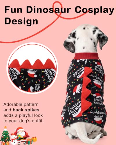 Dinosaur Costume Halloween Christmas Dog Pajamas (Large / Santa Hat Lights)