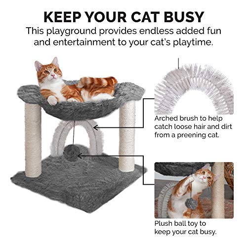 15.75" Tall Playground for Indoor Cats (Cat Tower / Plush Hammock Playground (Gray))