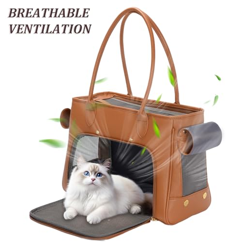 Fashion Pet Carrier Purse for Small Cat and Dog (Brown / 15.8"L x 7.5"W x 11.8"H)
