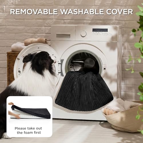 ComfyFleece Large Dog Bed for Crate with Washable Cover (35x22x2.8 / Black)