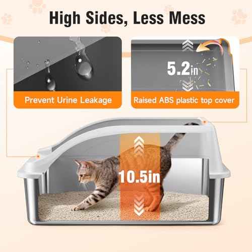 2PACK Stainless Steel Cat Litter Boxes XL Large Metal Pan Include Scoop (Grey 2pack)