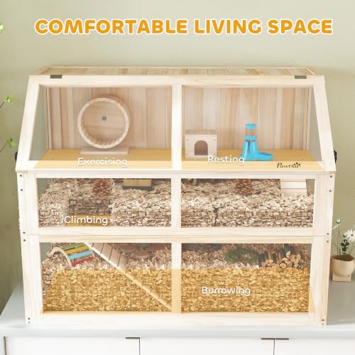 Wooden Hamster Cage 3 Tier for Dwarf Gerbil 37"x21"x30" Natural (Natural Wood / 37.4"L x 20.9"W x 29.9"H)