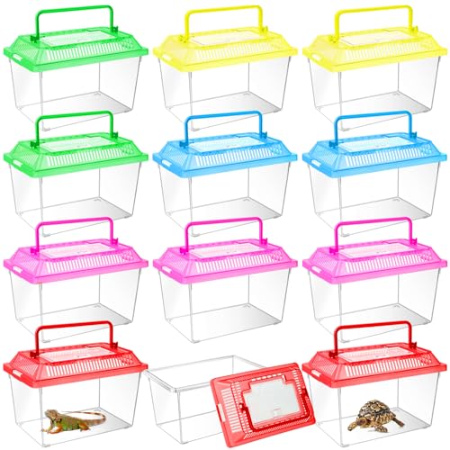 12Pcs Plastic Reptile Terrariums Carrier Cage (M)