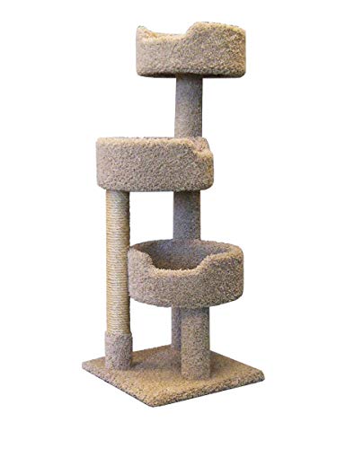 Deluxe Cat Tower with spacious cat perches and scratching post for Large Cats (Beige)