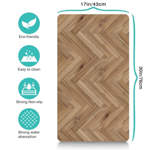 Pet Feeding Mat for Floors Waterproof Dog Mat for Food and Water Absorbent Quick Dry Non Slip mat for Cat Bowls (30"L x 17"W / Wooden)