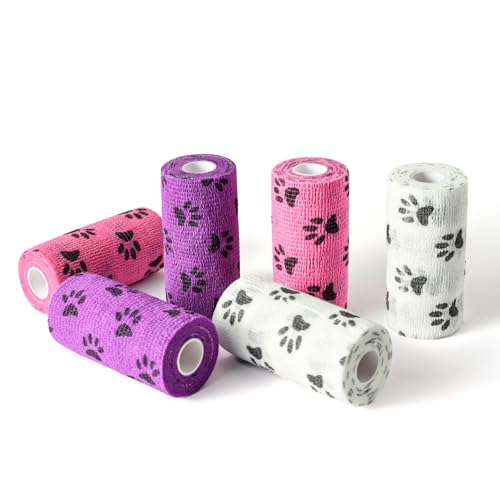 Pet Wrap Self (4 Inch (Pack of 6) / Pawprints B, 2 of Each Color)