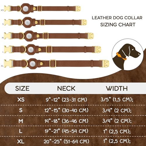 Leather Airtag Dog Collar (Brown / L, 17"-21" Neck Fit)