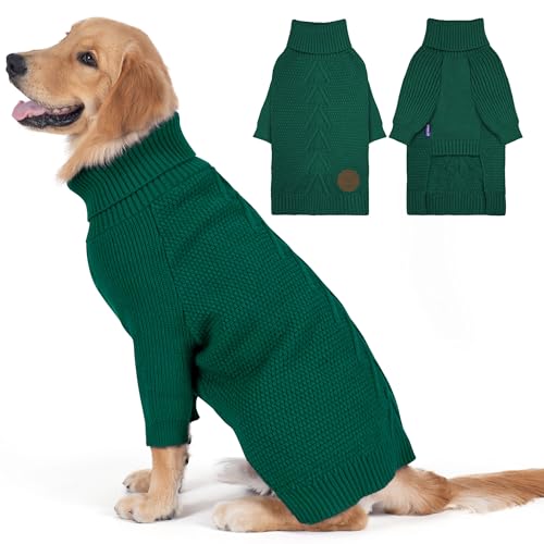 Dog Sweater Long Sleeve Warm Knit Sweaters for Large Dogs Boy Girl (Green / XXX-Large)