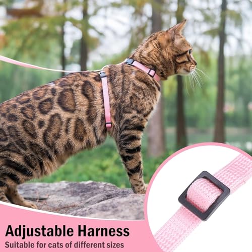 Adjustable Cat Harness and Leash Set Escape Proof Kitten Strap Collar for Walking Travel (Medium / Light Pink)