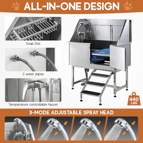 50 Inch Stainless Steel Dog Washing Station with Non (50 Inch)