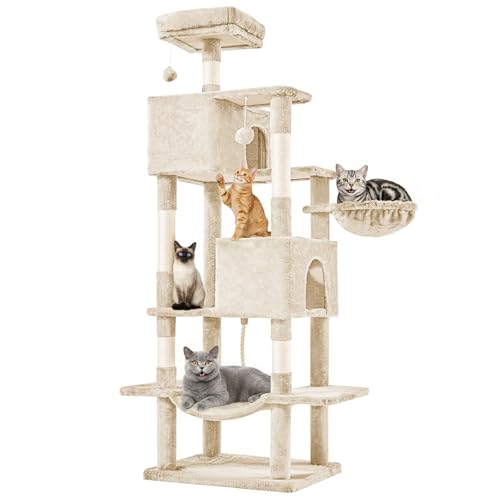 Large 66 Inch Cat Tree Tower with Scratching Posts (Beige / 66 Inch)