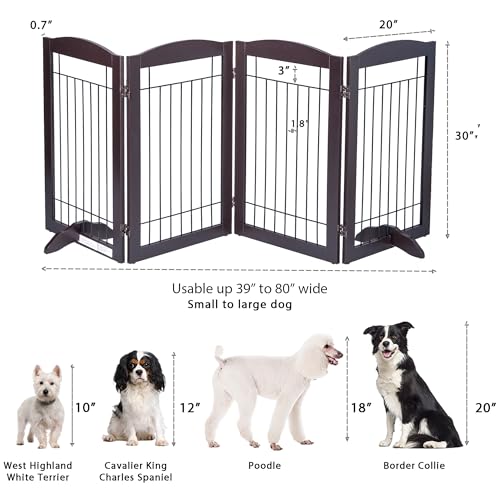 Free Standing Foldable Metal Pet Gate for Dog (Espresso / 【4 Panels】80"W x 30"H)