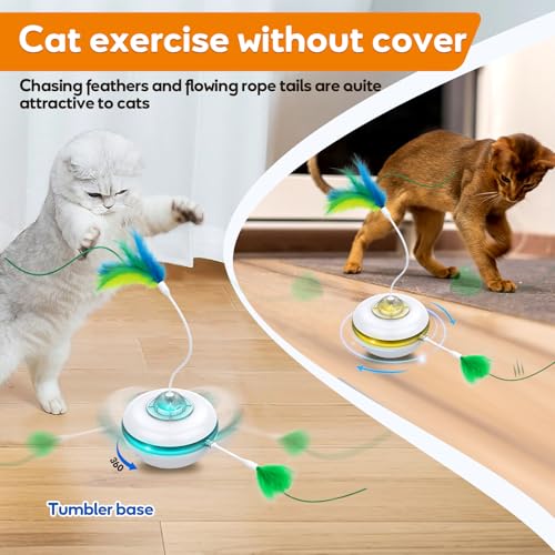 Interactive Cat Toys for Indoor Cats Exercise Toys Spin Feather Wand Tumbler Base
