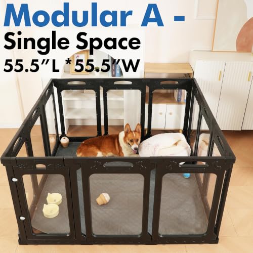 Clear Acrylic Dog Playpen Indoor (Black / 24" Height)