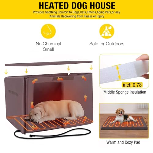 Dog House Outdoor Heated Dog Kennel with Insulated Liner All