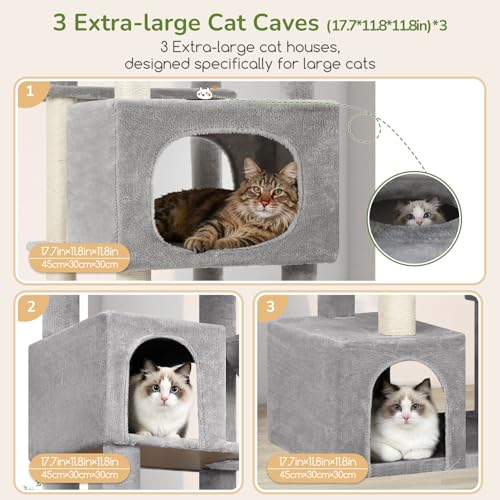 Large Cat Tree for Large Adult Cats (Light Grey)