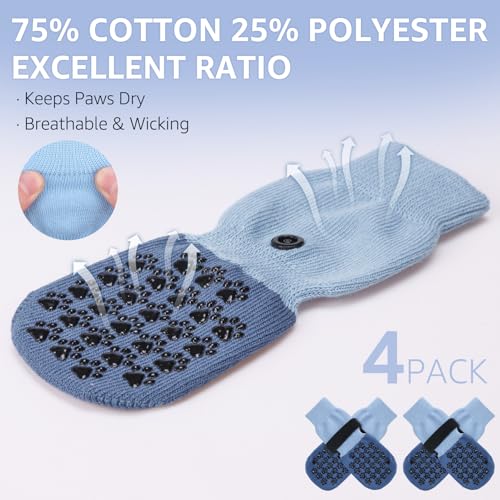 Anti Slip Dog Socks to Prevent Licking Paws for Hardwood Floors (Two Color-Blue / X-Small (4 Count))