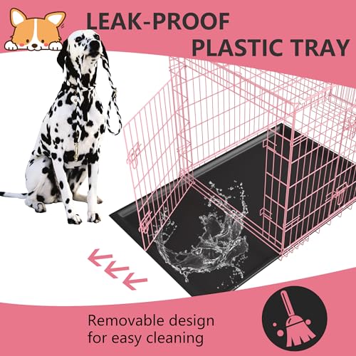 Extra Large Dog Crate Dog Kennel Cage with Double Door (Pink / 48.0"L x 29.0"W x 31.0"H)