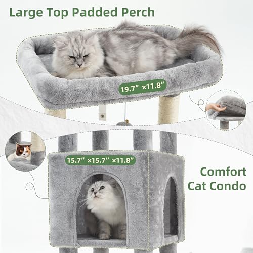 Sturdy Cat Tree Tower for Large Cats (52 inches / Light Gray)