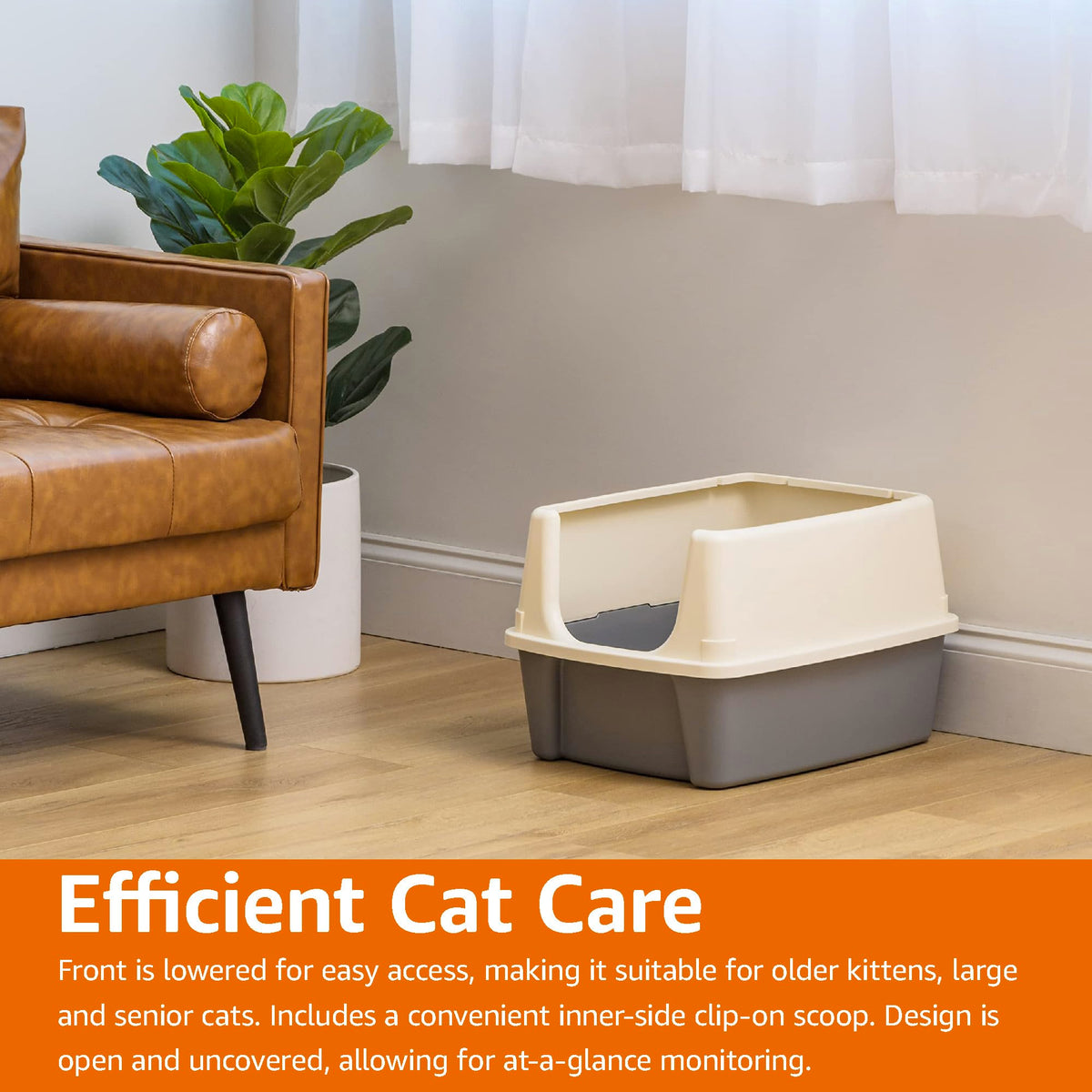 Large Cat Litter Box with High Sides (Grey/Beige / Open Top)
