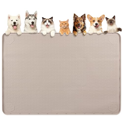 Dog Food Mat 70''x45'' Extra Large Dog Mat for Food and Water (70"L x 45"W / Khaki)