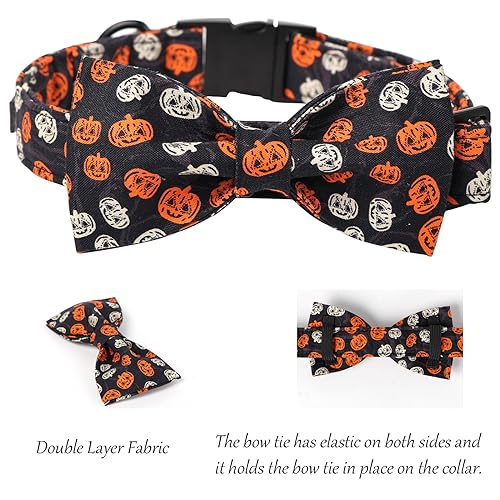 Halloween Dog Bowtie Collar (XX-Small (Pack of 1) / A:Y&W Pumpkin)