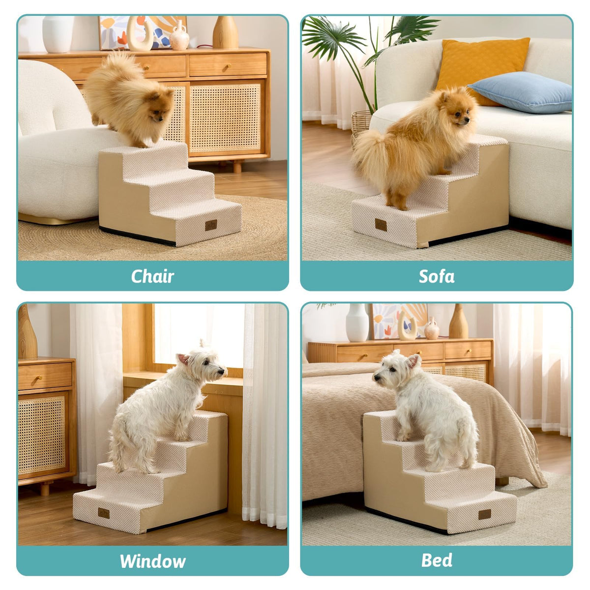 Dog Stairs for Small Dogs (Beige / 15.7x17.7x13.7 inch)
