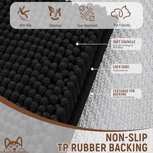 Absorbent Dog Door Mat for Muddy Paws (120"L x 36"W x 1" Th / Black)