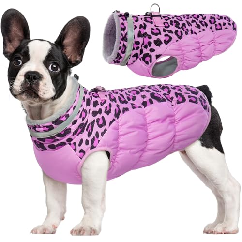 Dog Jacket for Small Dogs Warm Dog Jackets with Harness Built in (Pink Leopard / XS(chest:14in))