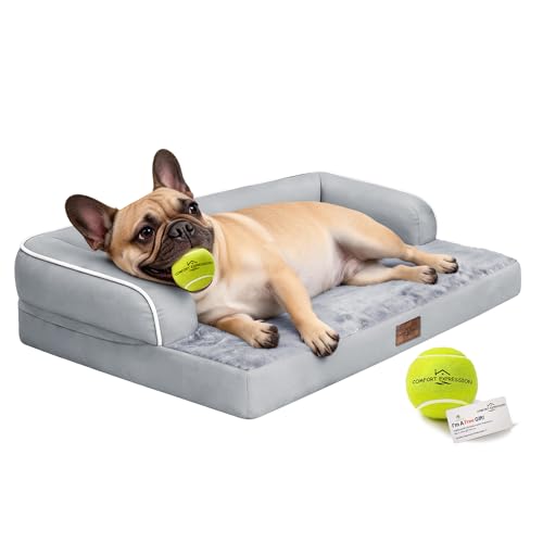 Washable Dog Bed with Bolster for Medium to Large Dogs (Grey / 36"L x 27"W x 7.5"Th)