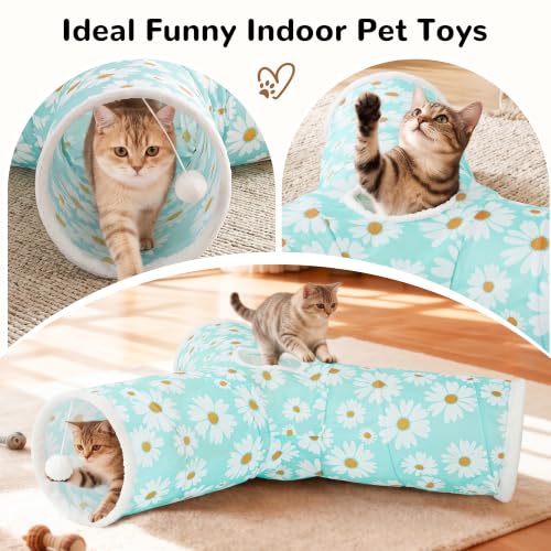 Cat Tunnel, 3-Way Collapsible Toy, Large Size Daisy Blue Printed (Daisy Blue Printed / Large)