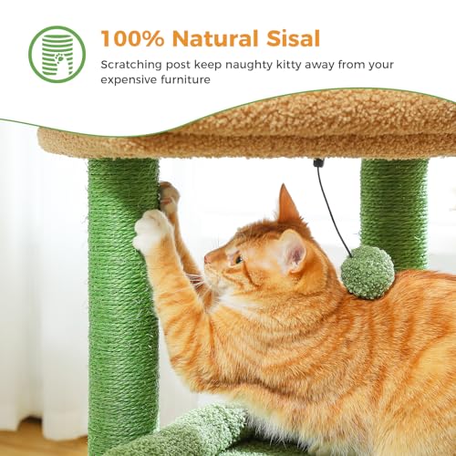 Small Cat Tree Tower for Indoor Cats (Green / M(15.7"L x 15.7"W x 26.7"H))