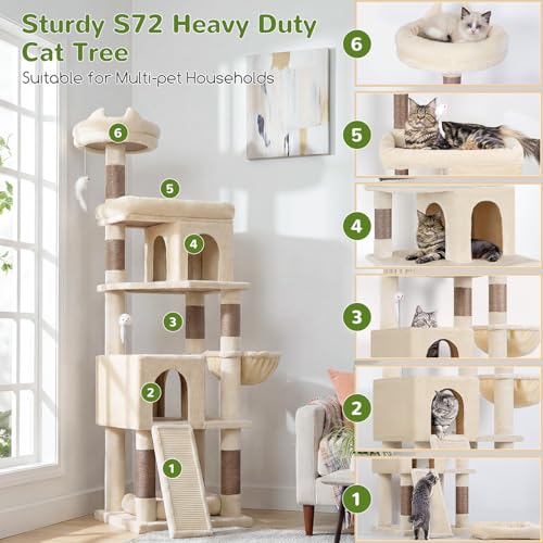 S72 Heavy Duty Cat Trees for Large Cats 20 lbs+ (Beige / 72 inch)