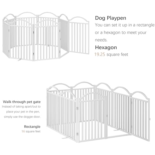Metal No Assembly Freestanding Dog Gate with Door Walk Through (White / 8 panels 196"W*32"H HFG)