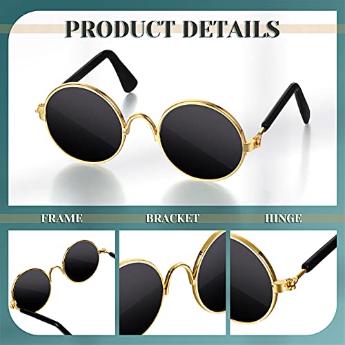 Dog Sunglasses Round Metal Pet Eyewear (Gold, Black / Classic Style)