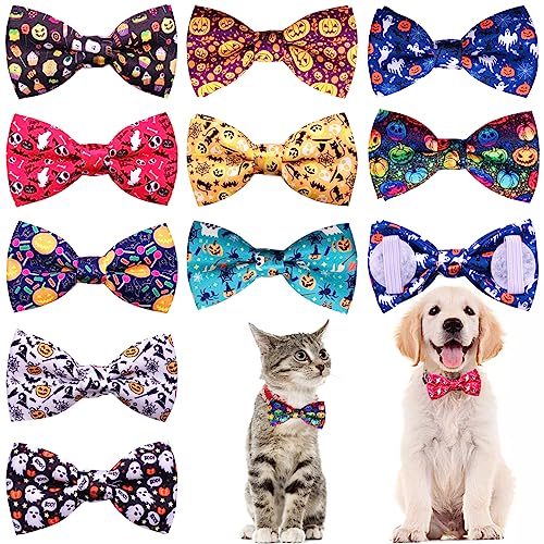 10 Pack Dog Bowties Halloween for Small Dogs Sliding Collar (S/M)