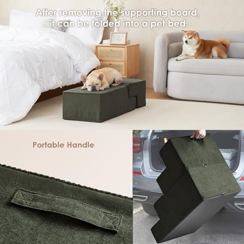 Dog Stairs for Bed 18" H (Military Green / Extra Wide 16.5" x 28" x 18")