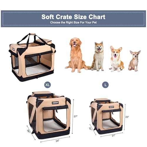 3 Door Portable Collapsible Soft Dog Crate Carrier with Bed (3-Beige)