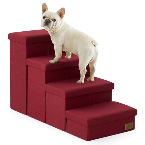 Dog Stairs with Storage (Burgundy / 38.1"L x 17"W x 22"H)