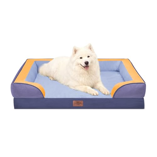 Orthopedic Dog Beds for Large Sized Dog with Bolster (36.0"L x 27.0"W x 8.0"Th / Twilight Wave)