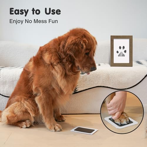 Inkless Paw Print Kit for Dogs (Black Pad,Walnut Wood Frame / 4-Pack,Medium)