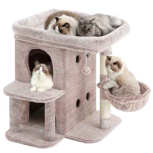 26.3" Cat Tree for Large Cats with Big Perch & Dual Condos HCT204SMU (Rosy Brown / 26.3 inch)
